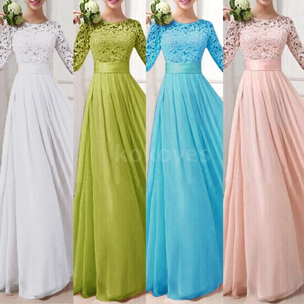 Fashion Women Dress Lace Chiffon Half Sleeve Slim Maxi Long Gown Elegant Princess Evening Party One Piece Elegant Style Bridesmaid Dresses Over Size S 5xl Wish