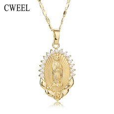 Women Crystal Rhinestone Virgin Mary Pendant Necklace Gold Retro Accessories Party Gifts