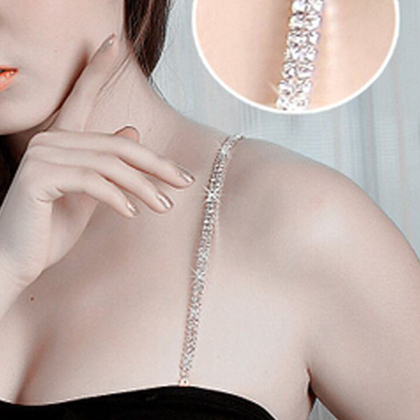 Single Row 16SS Rhinestone Bra Straps Shoulder Dress Straps Crystals  Alternative to Clear Straps Silver Black Rose Gold 