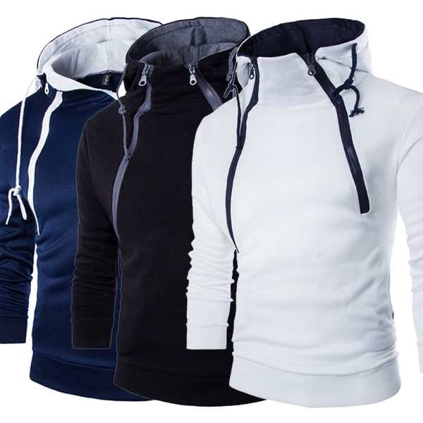 New Fashion Front Double Zipper Design Thickened Men Hoodie Wish