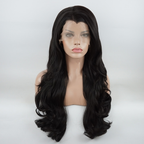 realistic long black wig