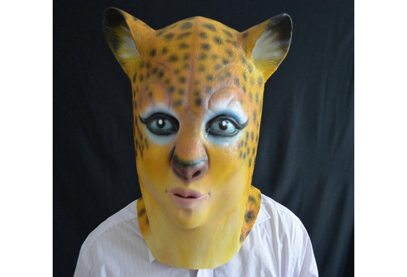 Latex Animal Large Cat CHEETAH Felinae Fancy Dress Props Carnival Party Mask 