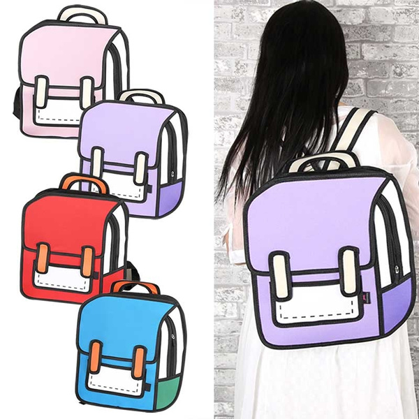 Bolso divertido para mujer Paquete de dibujos animados Bolso tridimensional  3D Mochila 2D Nueva moda | Wish