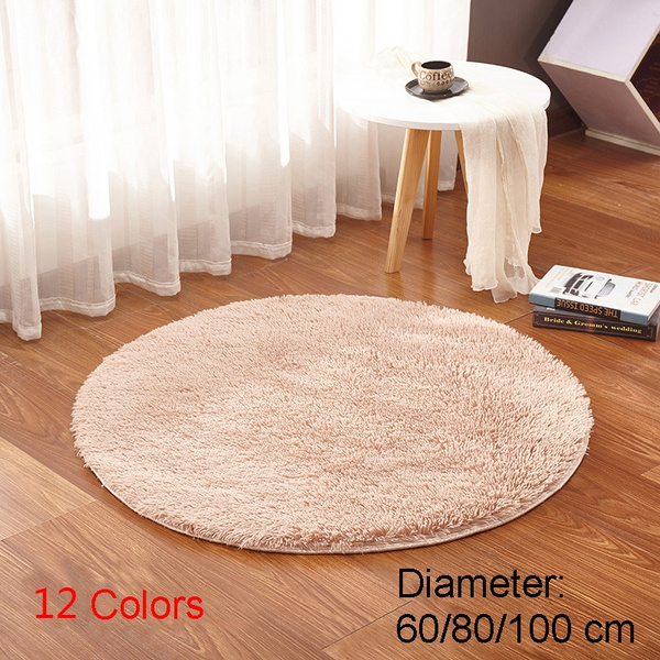 Modern Home Solid Fluffy Round Shaggy Rugs Bedroom Living Yoga Floor