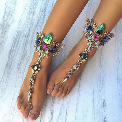 fashionbeautybuy Women Diamond Heart Shape Out Ankle Bracelet Silver Plated Jewelry Barefoot Sandal Beach Foot Chain