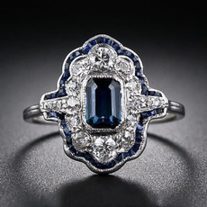 Women Luxurious 925 Silver Natural Gemstone Sapphire Engagement Ring Size 6 7 8 9 10