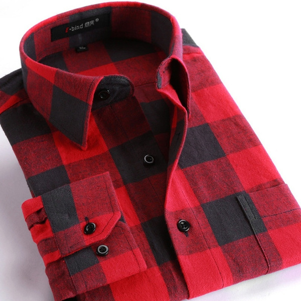 Spring Men's Casual Plaid Shirts Long 