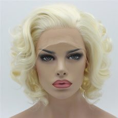 shortwavywig, Synthetic Lace Front Wigs, highqualitywigsrealistic, blondemixedwhitewig