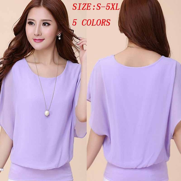 New Fashion Blusa Feminina Summer Casual Slim Bat Sleeve Chiffon