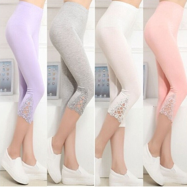 6 Colors New Womens 3/4 Length Leggings Capri Cropped Pants