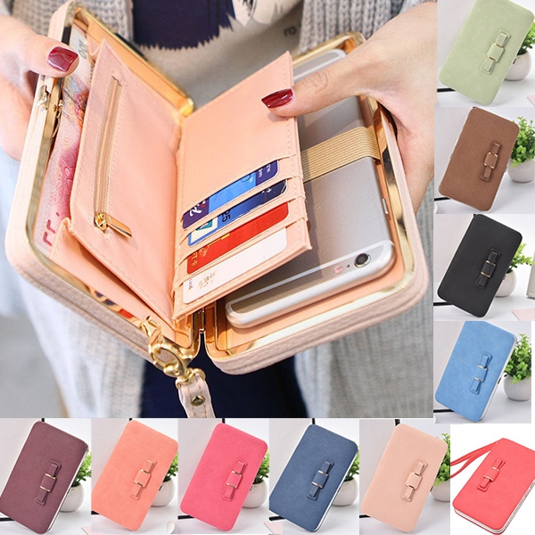 Women bowknot wallet long purse phone card holder clutch sales large capacity pocket