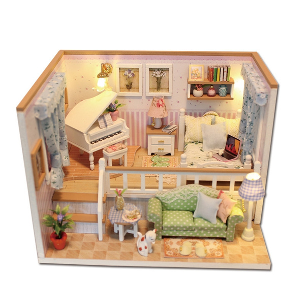 wooden dolls house with lights