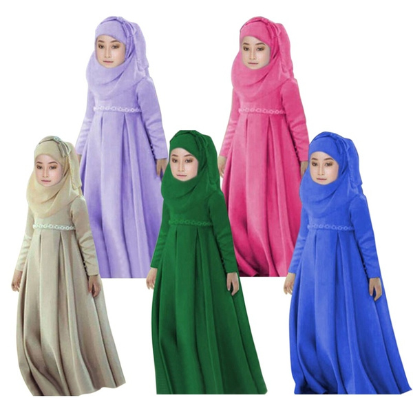 Islamic Muslim Abaya with Hijab and Headwear for Baby Girls 1 6 Years