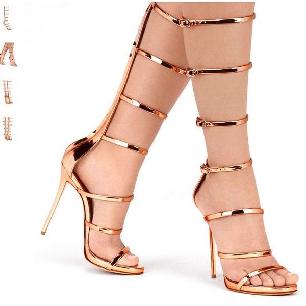 Gold knee best sale high sandals