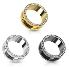 2pcs Hypo-allergenic Stainless Steel Diamond Fashion Plating Tunnels Ear Gauges Earring Body Jewelry Plugs（Black, Gold and Silver）(The size of the most comprehensive)