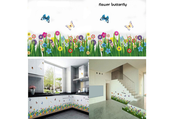 Purple Flower Butterfly Wall Border Decal Removable Windows Stickers 185CM Large 
