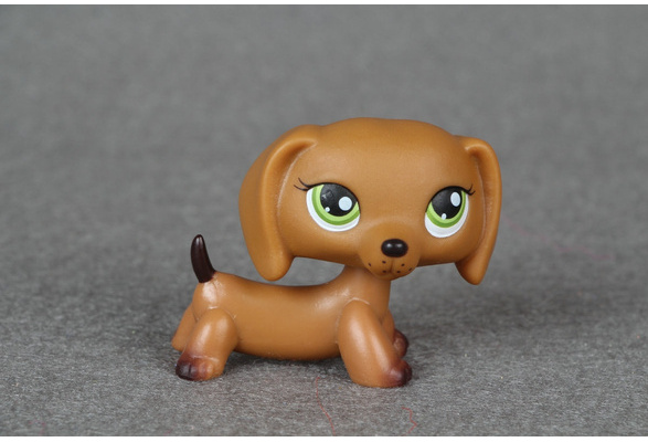 2''Littlest Pet Shop LPS Tan & Brown with Green Eyes Dachshund Dog Puppy 