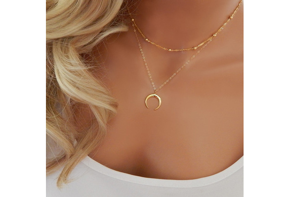 Dainty gold deals moon necklace