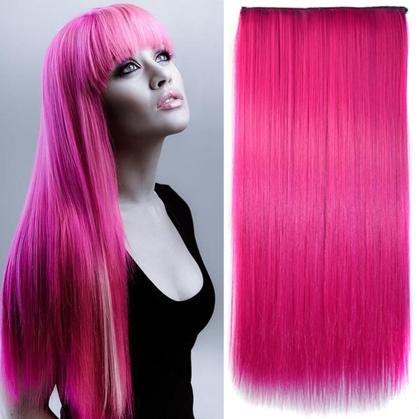 Hot Pink Women Hair Extensions High Tempreture Long Natural