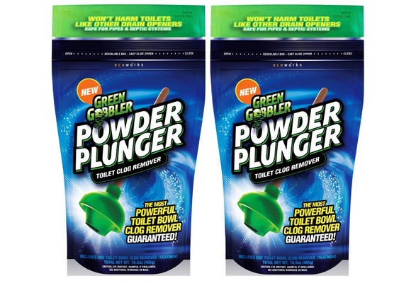 Green Gobbler Powder Plunger Toilet Bowl Clog Remover - 2 Pack