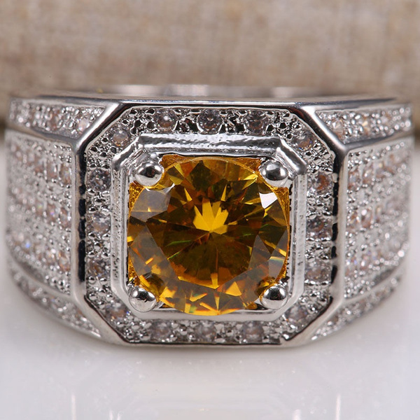 925 Sterling Silver Natural 2.8CT Yellow Topaz Ring Women Men Wedding Engagement