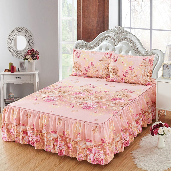 Flower Pattern Pink Brushed Microfiber, Pink Queen Size Bed Skirt