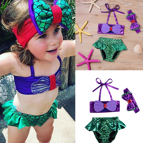 Baby Girls Little Mermaid Tail Costume Bikini Set Swimwear Swimsuit Bathing  Suit Outfits Dress 