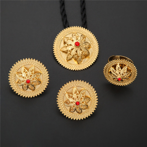 24k Gold Flowers Set Jewelry Women Gold Plated African Arabian ...