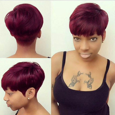 Short Red None Lace Human Ombre Hair Wigs Bob Wig(Color:Red)