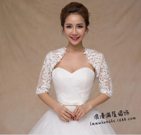 Half Sleeve White or Ivory Lace Shrug 