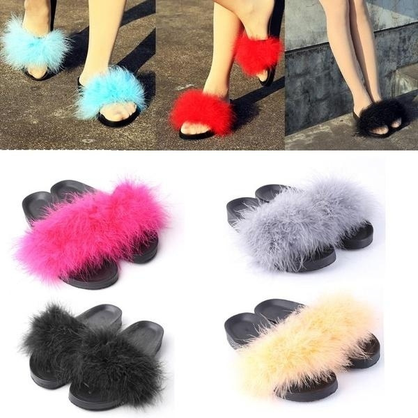 fluffy feather slippers