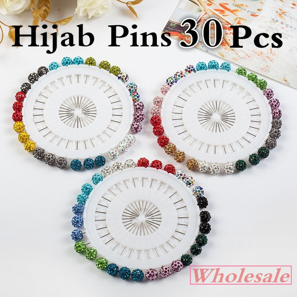 Fashion Hijab Straight Pins for Muslim Rhinestone Ball Wheel Hijab