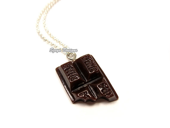 Chocolate Bar Necklace silver chain cute necklace food necklace chocolate  lolita kawaii necklace quirky necklace funky necklace - Main Image