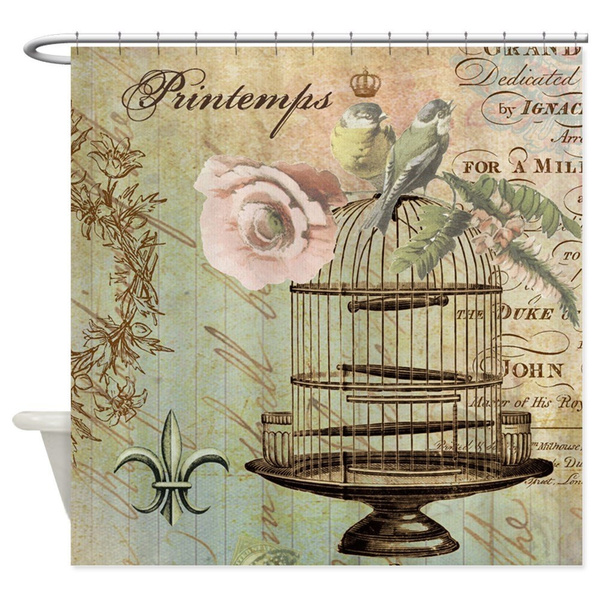 Vintage French Shabby Chic Birdcage, Birdcage Shower Curtain