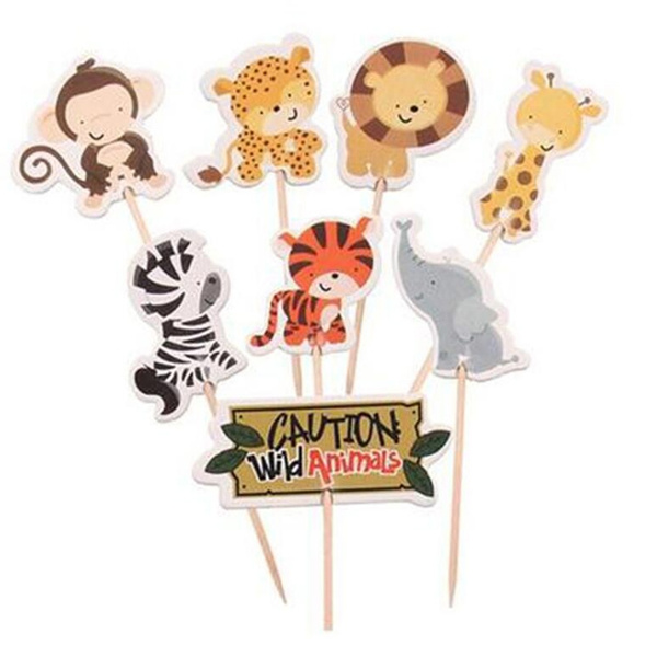 24pcs Safari Jungle Animal Cupcake Toppers Picks Decoration De Fete D Anniversaire Enfants Baby Shower Boy Favors Cake Decorating Wish