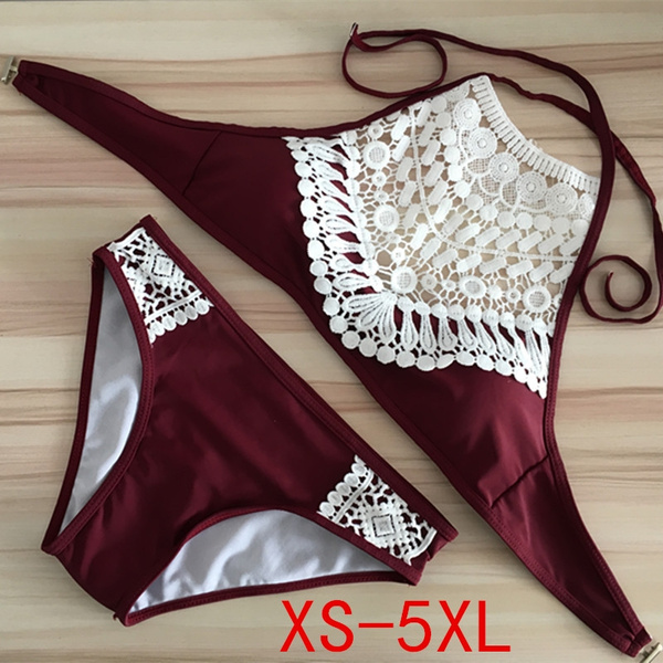 Women s Fashion Sexy Swimwear High Neck Hollow Out Crochet Crop