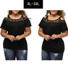strapless, Plus Size, Lace, Casual T-Shirt