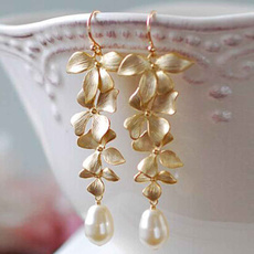 Charm  Long Orchid Flower Pearl Drop Earring Women's Delicate  Jewelry Gift