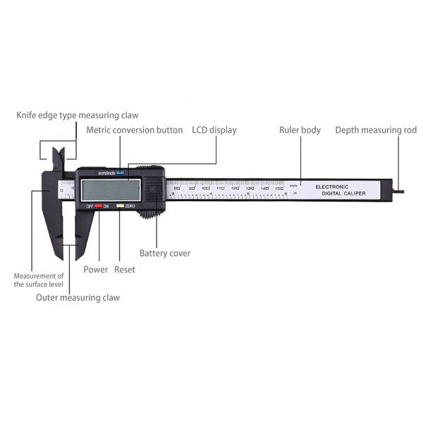 150MM 6inch Digital Electronic Vernier Caliper Carbon Fiber Gauge Micrometer New 
