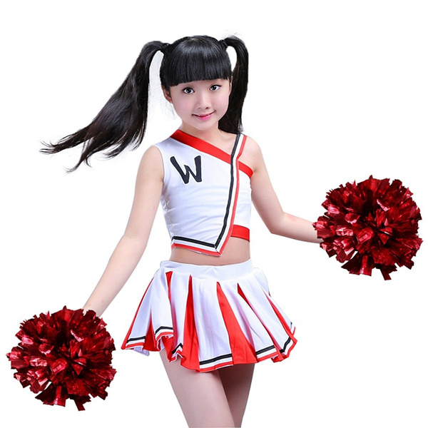 Girls Cheerleader Costume High School Cheerleading Uniform Outfit with Pom  Poms