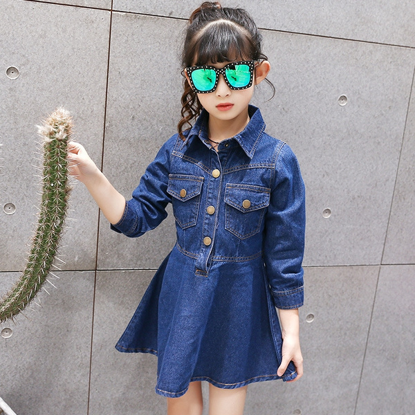 Girls Denim Dress,Cute Rippe Frayed Raw Hem Simple Design Summer Short –  Kidscool Space