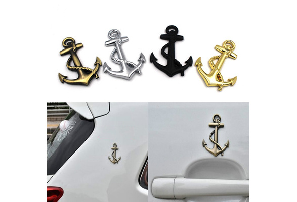2x U.S Navy USN Ship Anchor Emblem For Cool Chevy,Chevrolet Salt Life Fender Trunk Metal Badge Automotive Accessories Decoration Silver