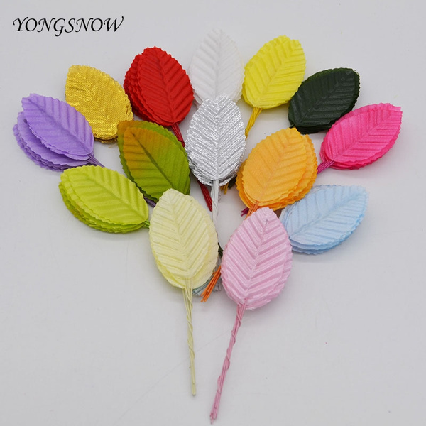 100Pcs/lot Small Artificial Flowers Nylon Silk Leaf Green Leaves For  Wedding Decoration DIY Wreath Gift Scrapbooking Craft Fake Flower