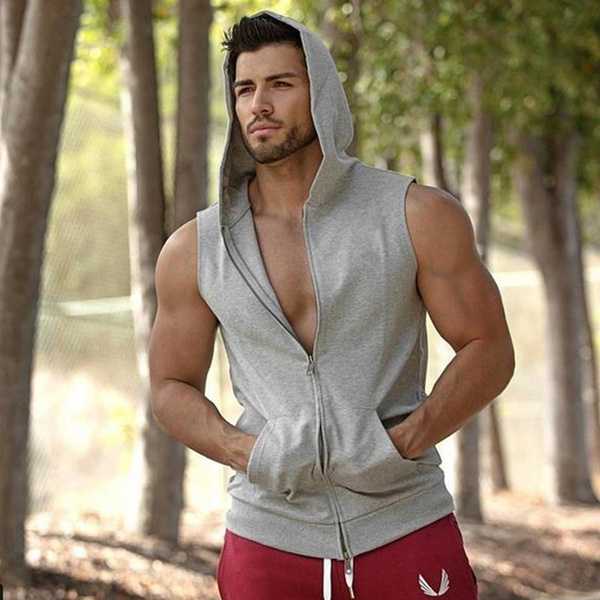 Trending Men's Workout Hoodie Tank Top Sleeveless Get Fit Hooded
