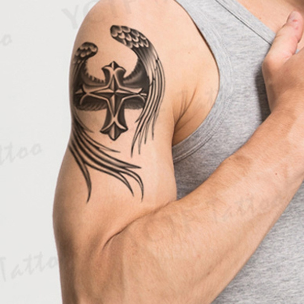 Tattoo Wings Cross Post Man Waterproof Tattoo Angel Wings Tattoo Decals Arm  Tattoo Stickers Makeup Beauty | Wish