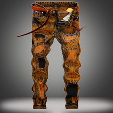 men's jeans, slim, holedenimjean, Casual pants