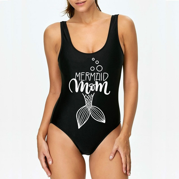 Hot Sale Letter Print Swimwear Women MERMAID MOM One Piece