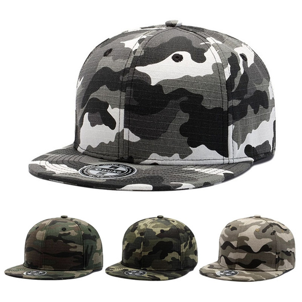 Men's Military Camouflage Snapback Cap Camo Cotton Hip Hop Hats Flat Visor  Adjustable Baseball Caps For Outdoor  Sports(Color:White&Black,Camouflage,Khaki&Black,Green&Black)
