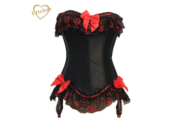 Chelsi Black Overbust Corset With Red Sash Bow