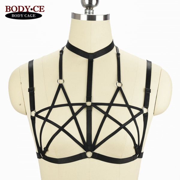 Sexy Pentagram Harness Bra Black Elastic Strappy Crop Top Cage Bra Goth  Fetish Witchy Star Harness Lingerie Rave Bdsm Body Harness Cage Bra